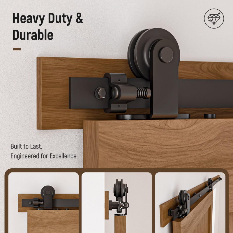 CCJH 12FT Sliding Barn Door Hardware Kit, Heavy Duty, Smoothly and Silently, Easy to Install, Fit 72" Width Single Door Panel, T-Shaped Style Black - Image 5